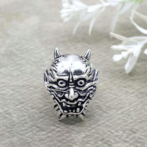 Demon Mask Ring, Oni Devil Ring for Men, Gothic Punk Statement Ring, Japanese Samurai Inspired Jewelry, Halloween Gift
