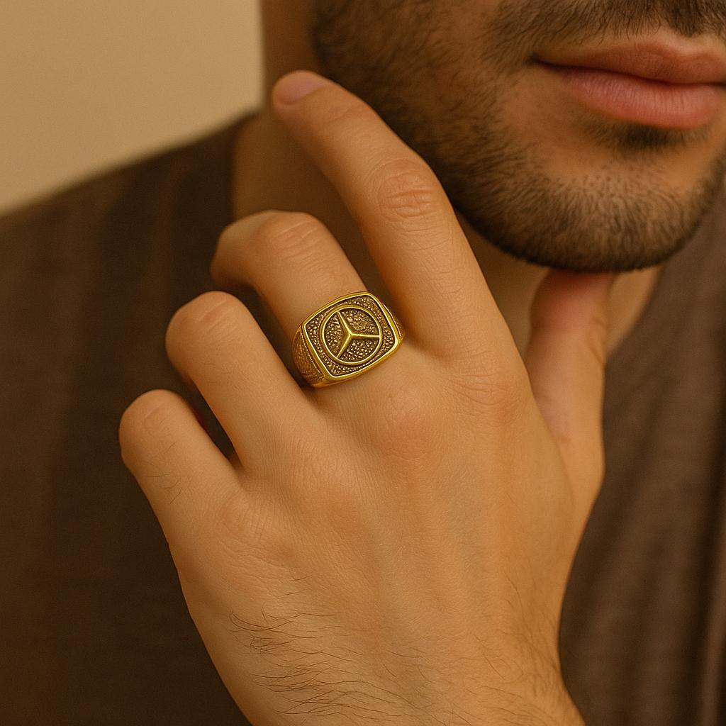 Mercedes Benz signet ring, Men jewelry, Brass Handmade ring, Boy Signet jewelry, unisex 3D logo Ring, Gift For Him, Brass Mercedes Benz Ring