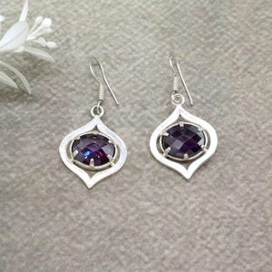 Faceted Amethyst Dangle Earrings – Boho Silver Plated Drop Earrings for Women, Halloween Jewelry.