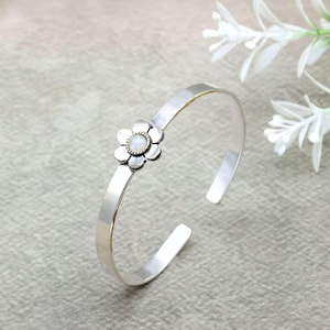 Silver plated Flower Gemstone Bangle, Adjustable Cuff Bracelet, Dainty Floral Jewelry, Handmade Silver Plated Bracelet for Women, Halloween
