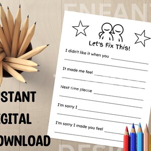 School Kids Conflict Resolutions Sheet, Let&#39;s Fix This, We Can Fix It! Social Emotional Growth and Care, Digital Download, Homeschool