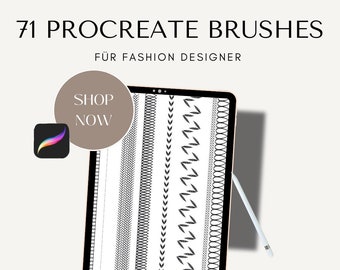 71 Procreate Pinsel Set für Modedesigner, Technische Zeichnungen und Texturen, Procreate Brushes for Fashion Designer con Texture Brushes