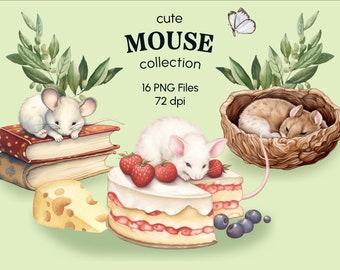 Cute Mouse Clipart: 16 Drawn Mice Illustration for Parents or Teachers in School or Kindergarten, highres transparent PNG