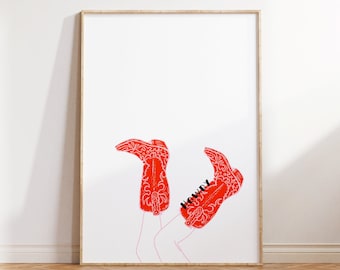 Impresión de botas vaqueras rojas: arte del oeste de vaquera preppy (descarga digital)