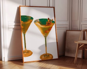 Impresión de Martini Retro: Arte de Cóctel para Carrito de Bar (Descarga Digital)