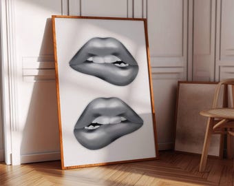 Impression d'art au trait Biting Lips : décoration tendance (téléchargement numérique)