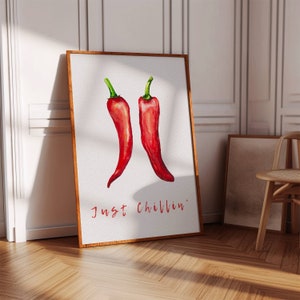 Just Chillin Print, Chilli Poster, Retro Küchenwandkunst, trendige druckbare Kunst für die Küche, ästhetisches Küchendekor, lustiges Chillibild DIGITAL