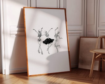 Dancing Skeletons Print: Fun Halloween Wall Decor (Digital Download)