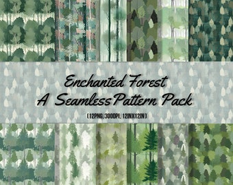 Enchanted Forest Seamless Pattern Pack - 12 PNG Files, Digital Download, Nature-inspired Designs