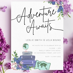 Adventure Awaits|Travel Graduation Party Invitation |2023 Graduation Announcement| Vintage Travel Around the World|Editable Instant Download
