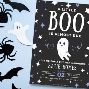 Halloween Baby Shower Invitation Set, Gothic Baby Shower Invitation, Ghost Baby,A Little Boo Is Almost Due, Editable Template