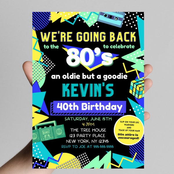 80's Theme Birthday Invitation| Back to the 80s| Decades Party | Throwback Retro Birthday Invite| 40th Birthday| Editable Digital Invitation