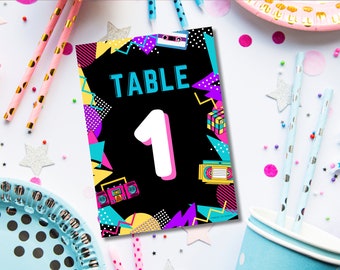 80s Party Table Numbers: Retro Theme Decorations (Instant Download)