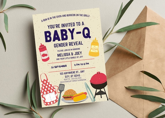 Baby-Q Gender Reveal Invitation: BBQ Theme (Editable Template)