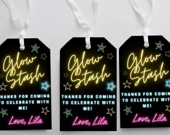 Glow Party Favor Tags: Neon Birthday Gift Tags (Instant Download)