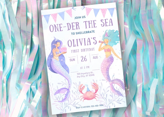 One-der the Sea Birthday Invitation Under the Sea First Birthday  Invitationfirst Birthday Ocean Theme Mermaid Partyinstant Download 