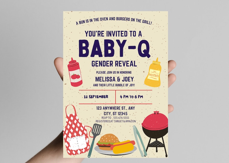 Baby-Q Gender Reveal Invitation: BBQ Theme (Editable Template) image 2