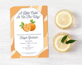 A Little Cutie Is On the Way Baby Shower Invitation| Orange Baby Shower Invite| Gender Neutral Citrus Baby Shower Evite| Instant Download