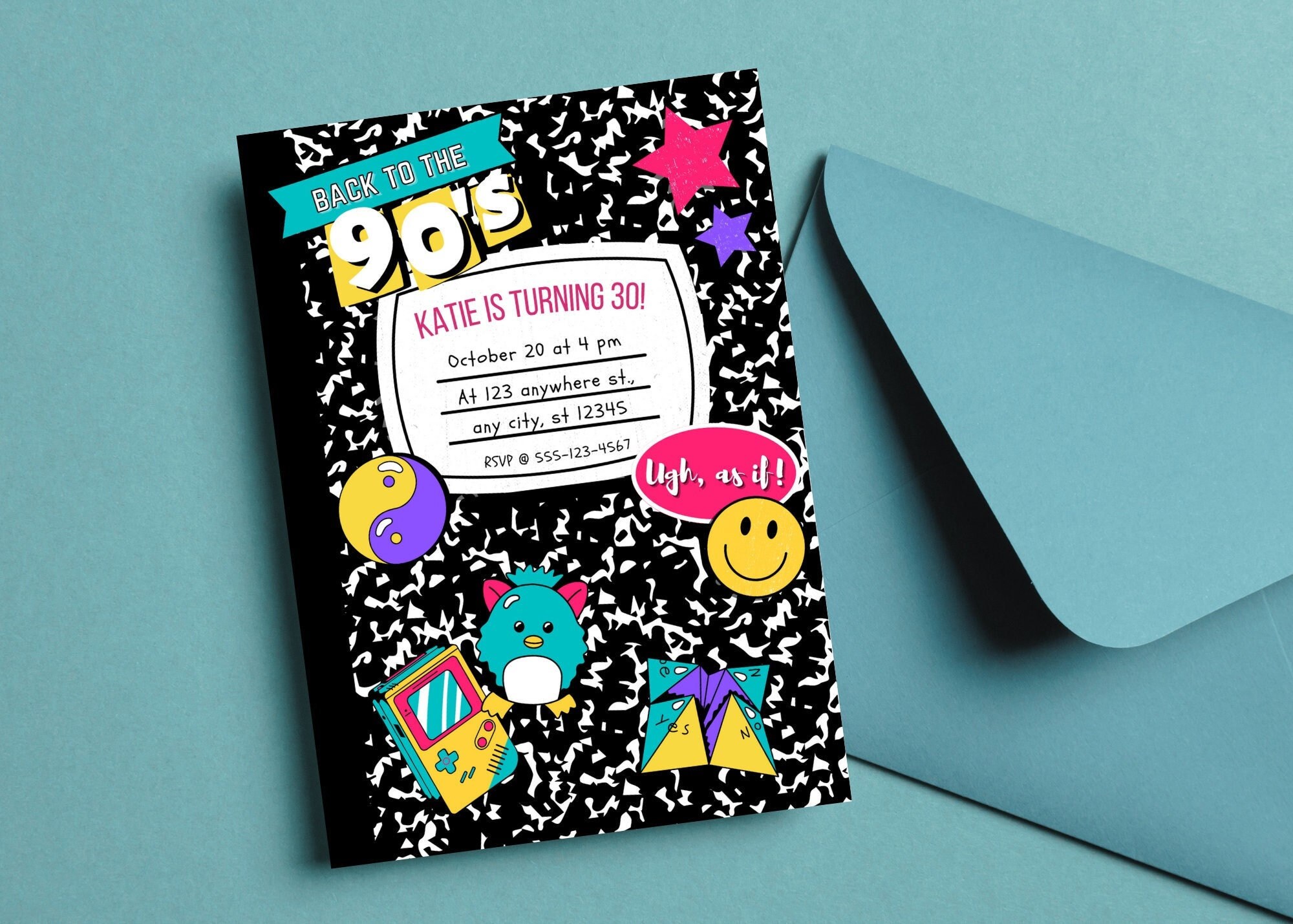 Back to the 90s 30th Birthday 90s Theme Invitation Template Retro Party 90s Nostalgia Birthday Invite Throwback Party DIGITAL