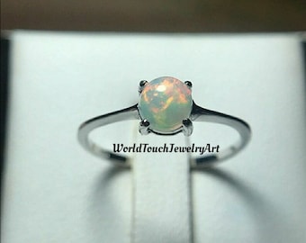 Ethiopian Opal Minimalist Ring, Opal Cabochon Ring, Silver Opal Ring, Sterling Silver, Delicate Opal Ring, Gift For Her, Dainty Opal Ring,