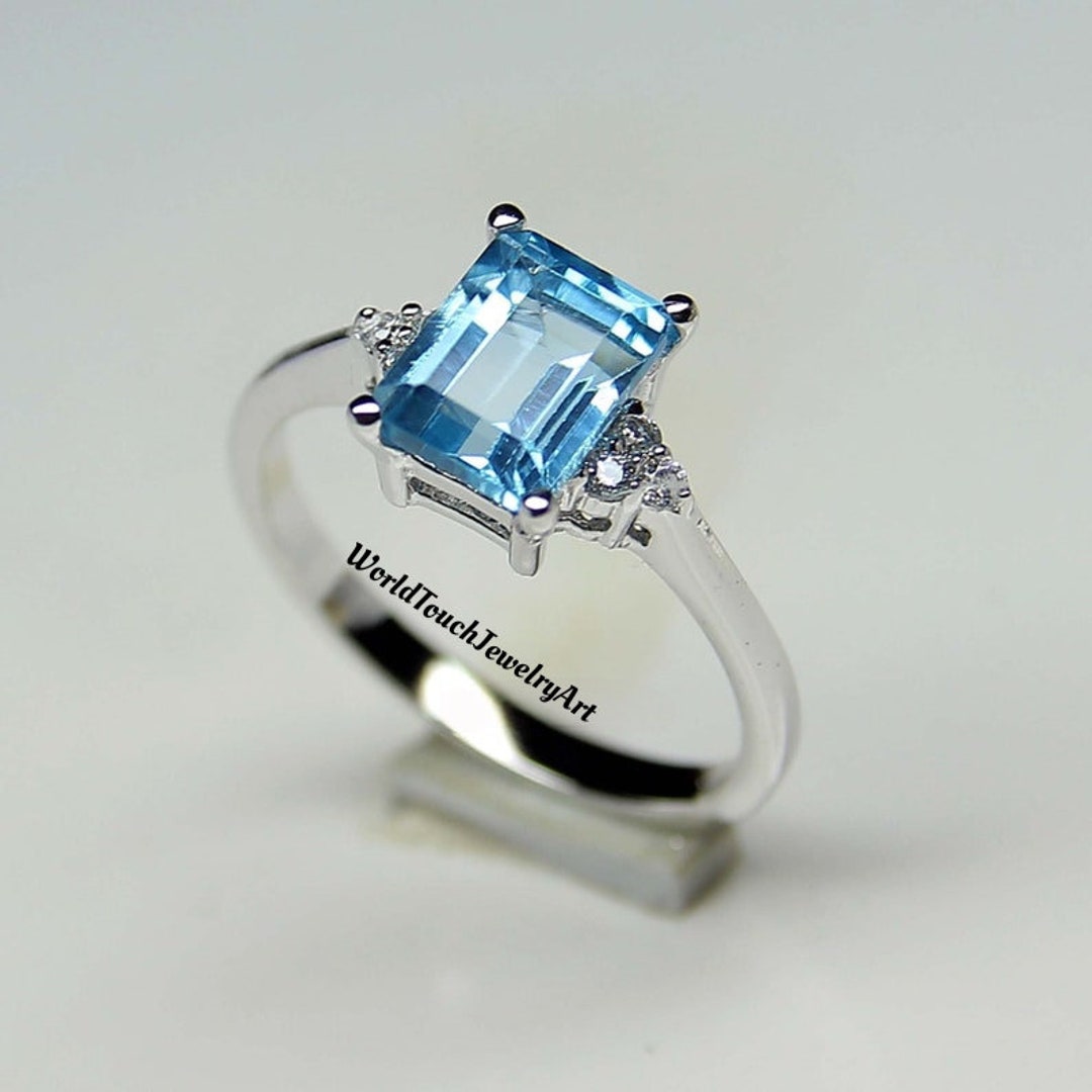 Emerald Cut Swiss Blue Topaz Ring: Sterling Silver Anniversary Ring - Etsy