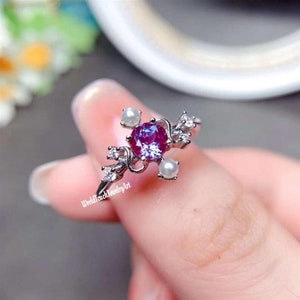 Alexandrite Engagement Ring Proposal Ring Pear Ring 925 Sterling Silver Ring Unique Alexandrite with Pear Ring Anniversary Gift