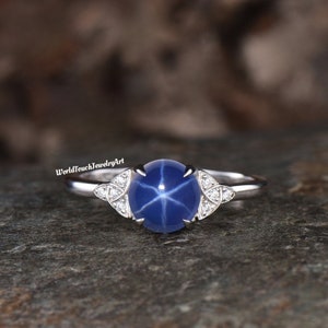 Blue Star Sapphire Ring: Vintage Style Sterling Silver Engagement Ring