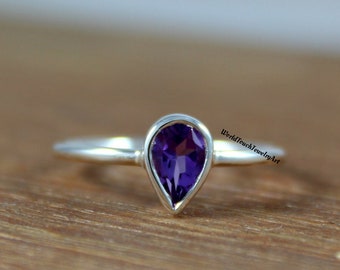 Amethyst Ring, Natural Amethyst Ring, Pear Cut Amethyst Ring, Stylish Women Ring, February Birthstone