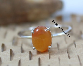 Natural Carnelian Ring, 925 Sterling Silver, Cabochon Gemstone Ring, Handmade Gift For Her, Boho Ring, Minimalist Jewelry Red Stone Jewelry