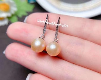 Pendientes de perlas, pendientes sencillos de perlas de agua dulce, pendientes de aro de plata, pendientes elegantes para el día a día, joyas de novia, regalos para damas de honor