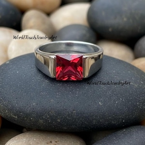 Ring Rubin Herr, 925 Sterling Silver Ring, Ädelstensring, Rubinring, Art Deco Ring, Present För Herr Smycken, Förlovningsring
