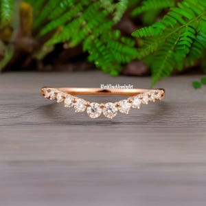 Curved Moissanite Wedding Band: 14K Rose Gold Stacking Ring