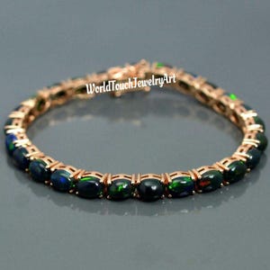 Etiopiskt armband med svart opal: 925 sterlingsilver, eldopal ädelsten