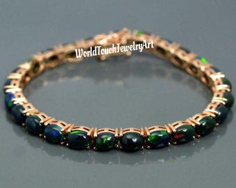 ブラックファイアオパールブレスレット:925スターリングシルバー ブラックファイアオパールブレスレット:925スターリングシルバー