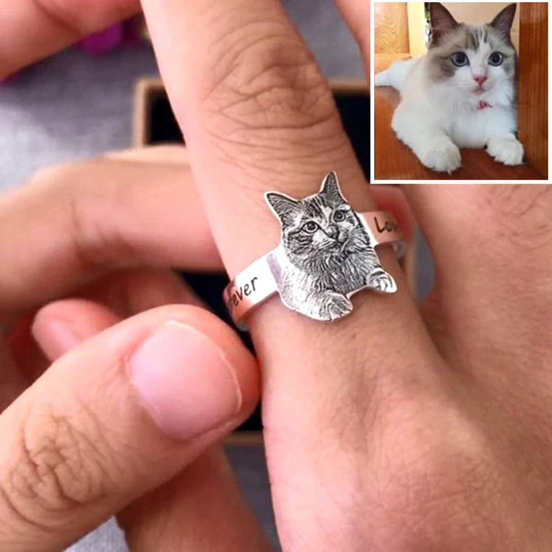 Custom Pet Memorial Rings Engraved Photo Personalization for Dog & Cat