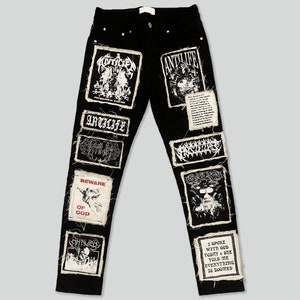 Terroriser - 1 of 1 Custom Handmade Patchwork Reworked Vintage Crust Punk Goth Skinny Jeans