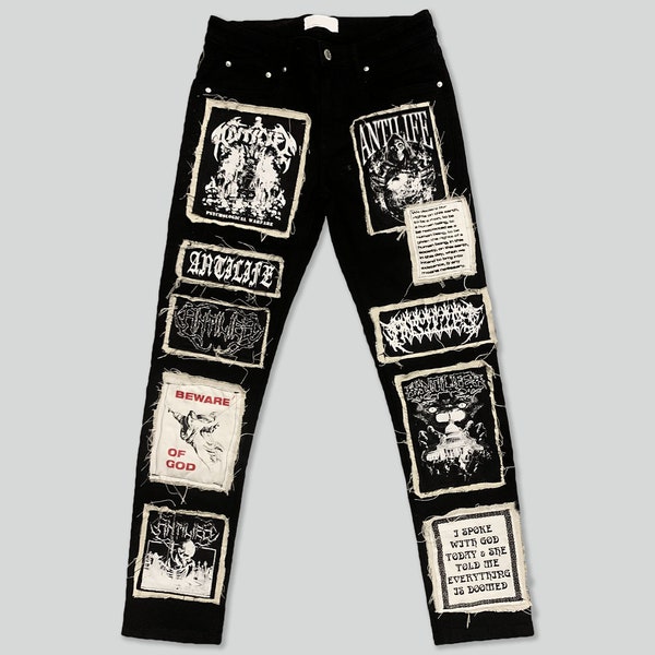 Terroriser – 1 von 1 individuell handgefertigten Patchwork-Reworked-Vintage-Crust-Punk-Gothic-Röhrenjeans