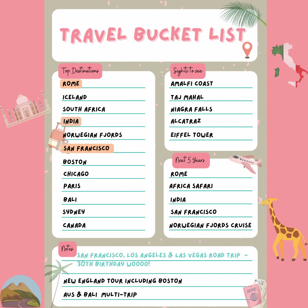 Bucket List Planner Bucket List Template Bucket List Travel Etsy