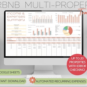 Airbnb Host Income Recurring Expenses Tracker Template Spreadsheet Vacation Rental Multi-Property Tracker, Airbnb Google Sheets Template