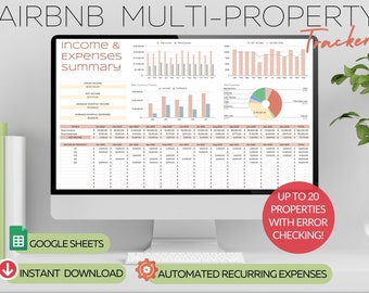 Airbnb Multi-Property Income & Expense Tracker - Google Sheets Template (Digital Download)