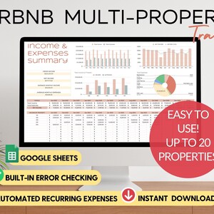 Airbnb Host Income Expense Tracker Template Spreadsheet Vacation Rental Income Expense Multi-Property Tracker, Boho Airbnb Google Sheets