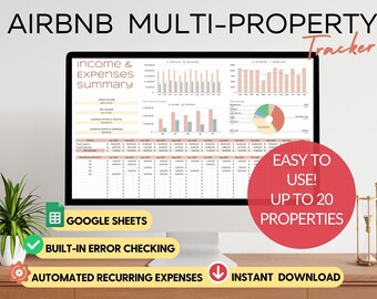Airbnb Income Expense Tracker: Multi-Property Google Sheets (Digital Download)