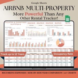 Airbnb Host Multi-Property Income & Expense Tracker Short-Term Rental Spreadsheet Automated Profit and Loss Occupancy and Lifetime Earnings