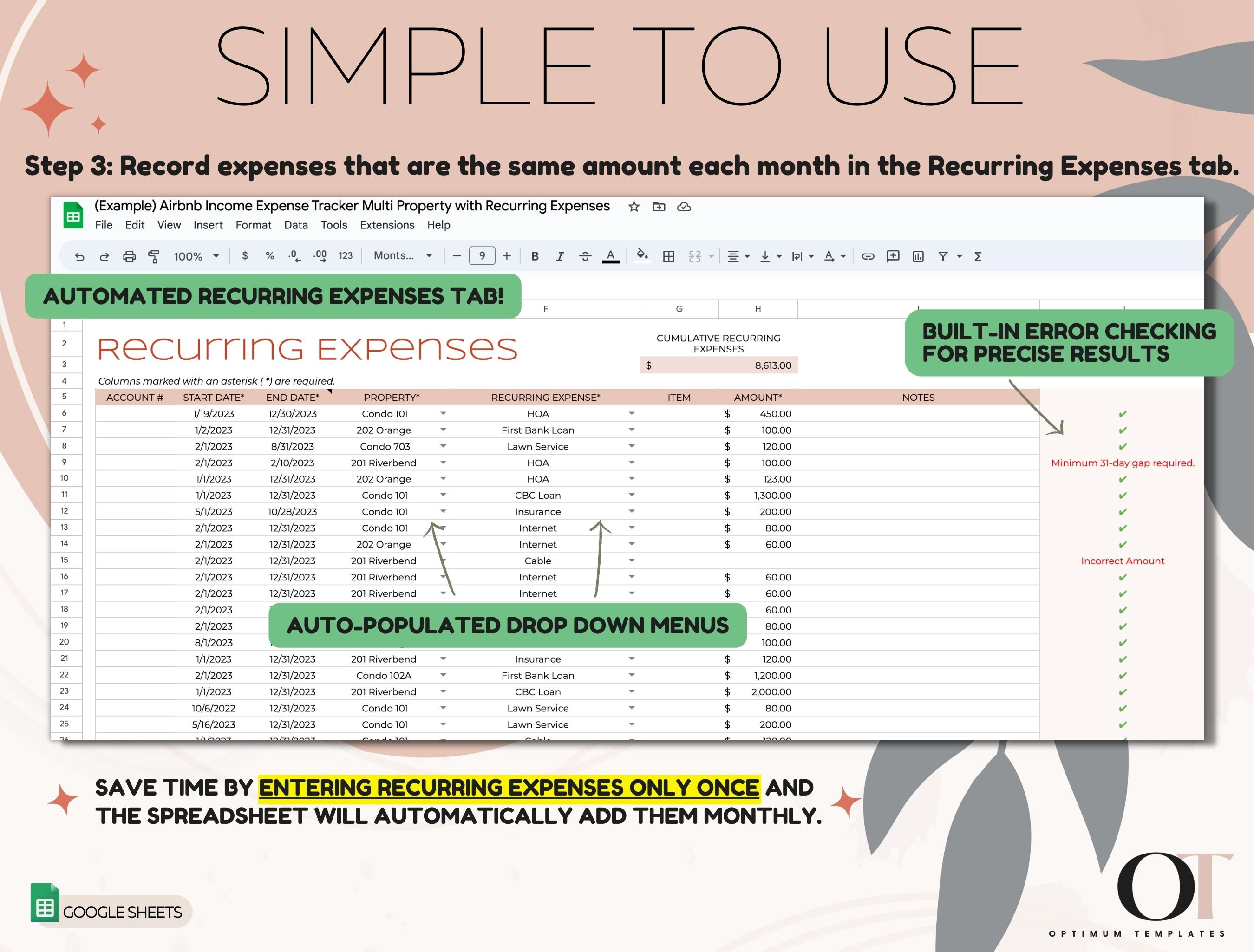 Airbnb Host Expense Tracker Template Spreadsheet Vacation Rental