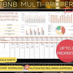 Airbnb ホストの収入と支出 25 物件トラッカー テンプレート スプレッドシート バケーション レンタル マルチ物件トラッカー Airbnb Google スプレッドシート テンプレート