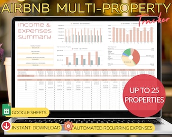 Airbnb Income Expense Tracker: 25 Objekt Google Sheets Vorlage (Digitaler Download)