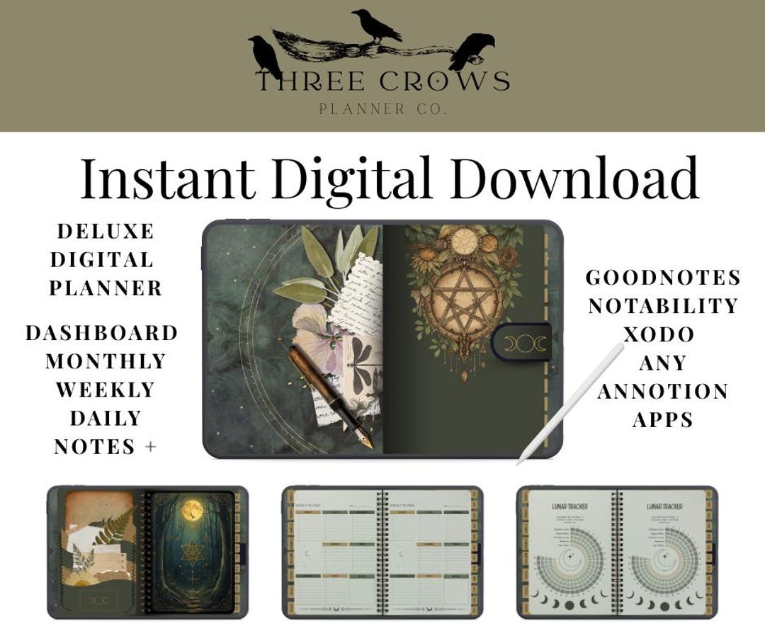 Green Wood Moon Phase Digital Planner | Goodnotes iPad PDF - Etsy
