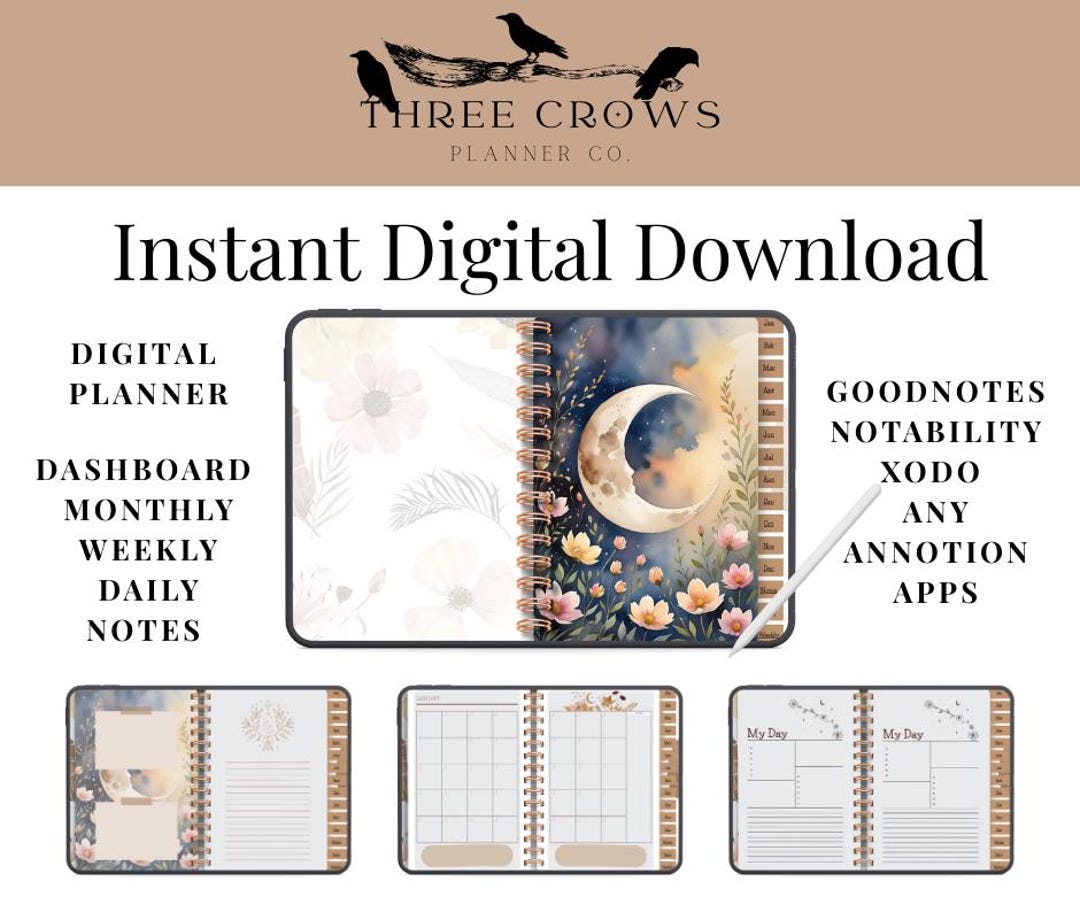 Quiet Moon Phase Digital Planner | Witchy Goodnotes iPad Planner (PDF ...