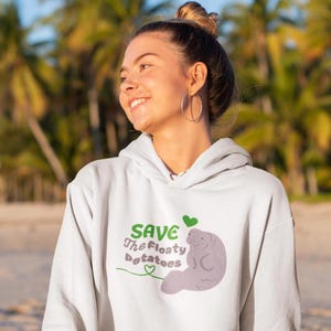 Save the Floaty Potatoes Hoodie - Manatee Lover Gift, Funny Hooded Sweatshirt, by Animal Rights Activist Apparel