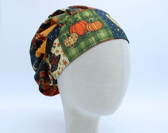 Halloween Theme on Ribbed Double Brushed Poly in a Bouffant Style Scrub Cap